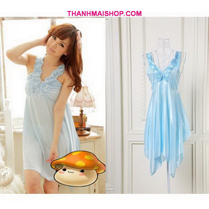 Áo ngủ phi thun sexy DN045 cổ V đính hoa hồng nhiều lớp | WebRaoVat - webraovat.net.vn