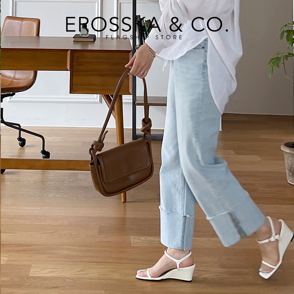 Erosska - Giày sandal đế xuồng quai mảnh dáng sang mang nhẹ màu nâu - XE001