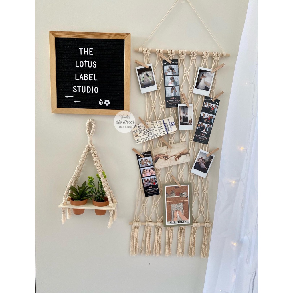Treo Ảnh Macrame Trang Trí Decor Tặng Kèm 10 Kẹp Gỗ