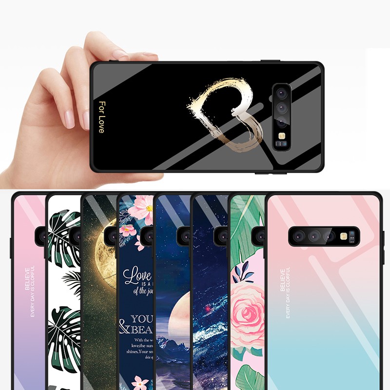 Ốp điện thoại chống sốc thiết kế mặt kính cho Samsung Galaxy S10 s10e S10 Plus 2019