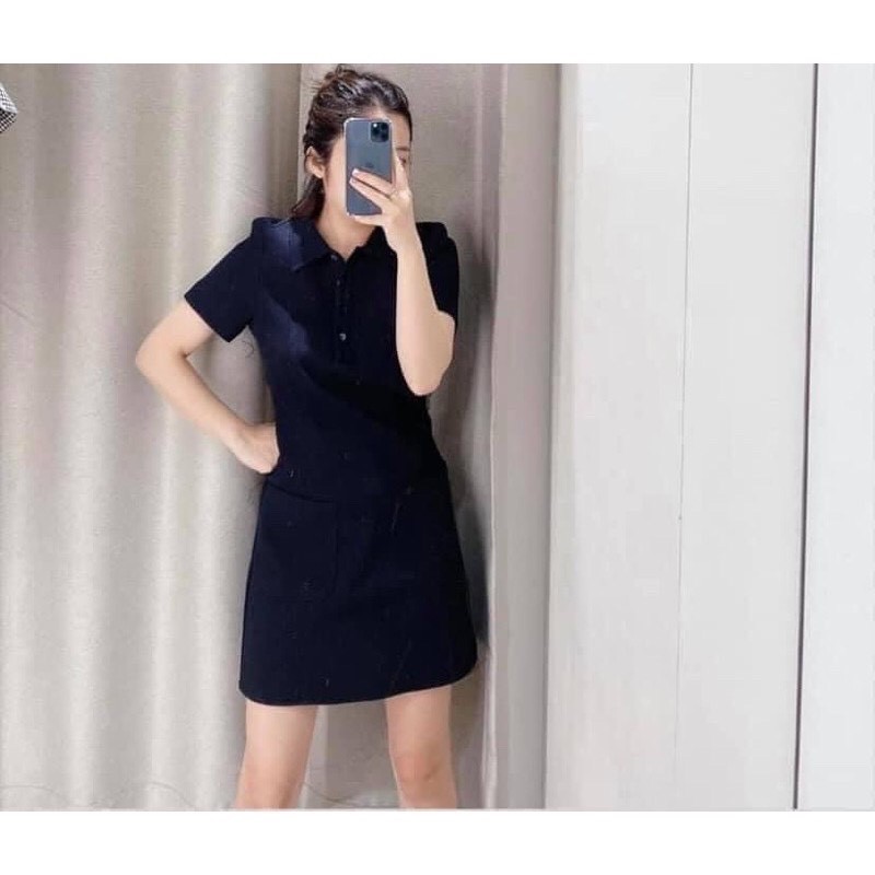 Váy polo xanh than, cổ đức, Đầm dáng che bụng chất thun da cá thấm hút mồ hôi | BigBuy360 - bigbuy360.vn