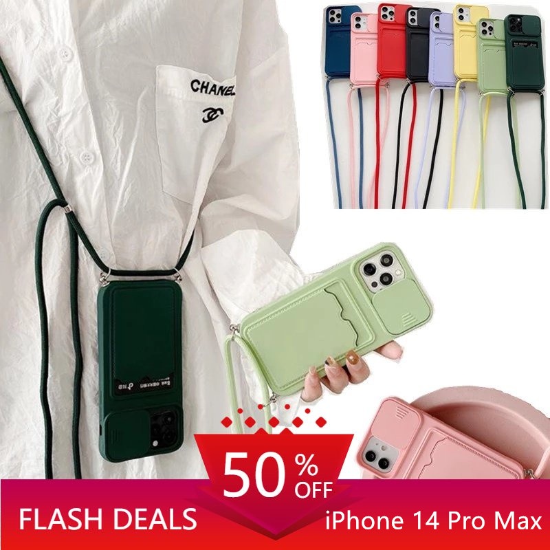 Ốp Điện Thoại Mềm Dạng Ví Có Dây Đeo Chéo Cho Iphone 11 12 13 Pro Max 14 11 Pro 13 MiNi X XR XS 7 8 Plus