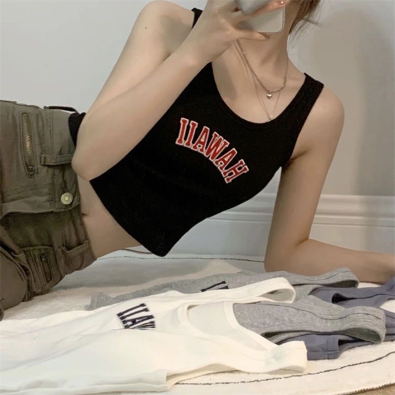 Áo Ba Lỗ Hawaii Co Dãn Có Đệm Mút Ngực Croptop Tank Top Áo Lót Mặc Trong Cá Tính