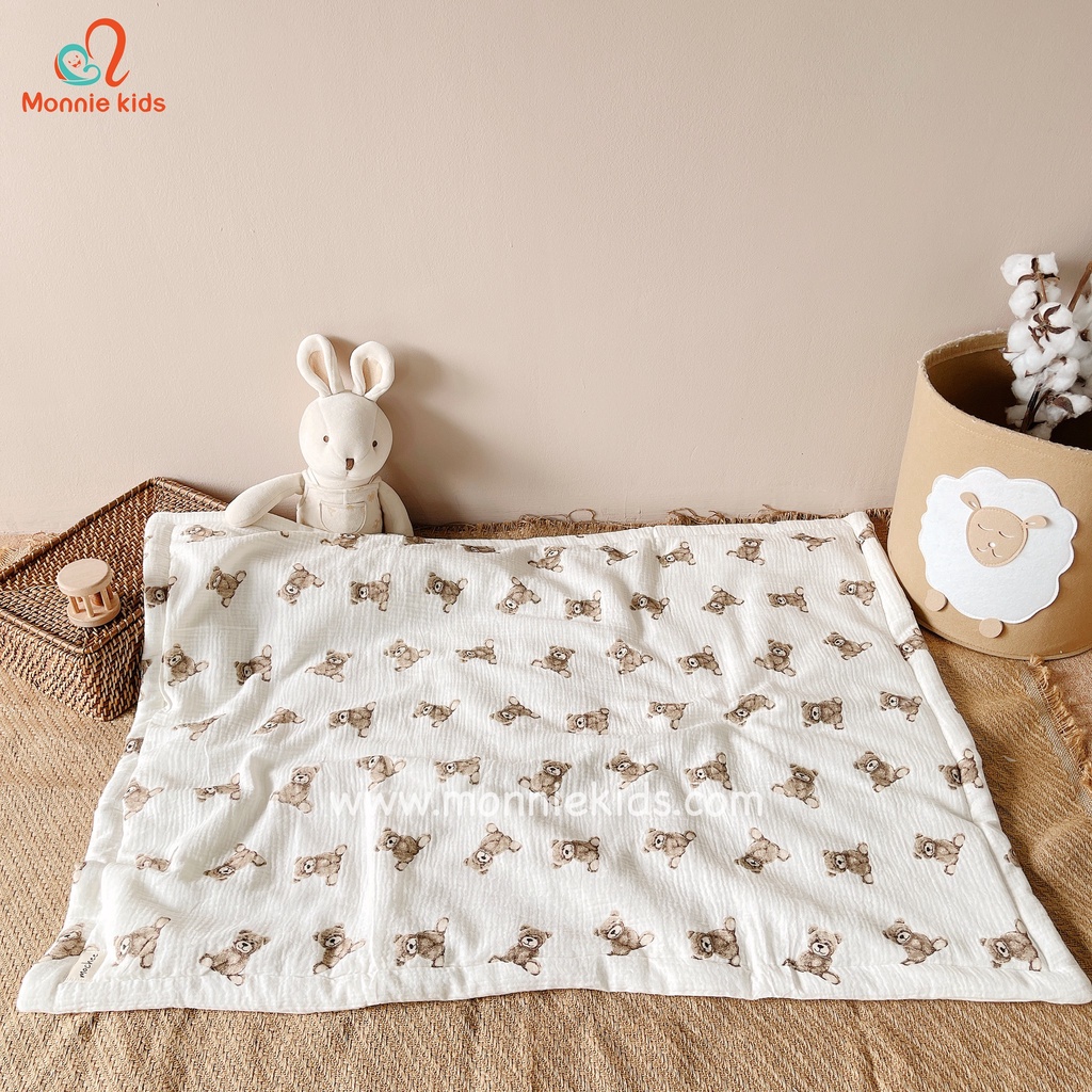 Chăn trần bông cho bé Mochee 120x90cm, chăn vải xô muslin họa tiết - Monnie Kids