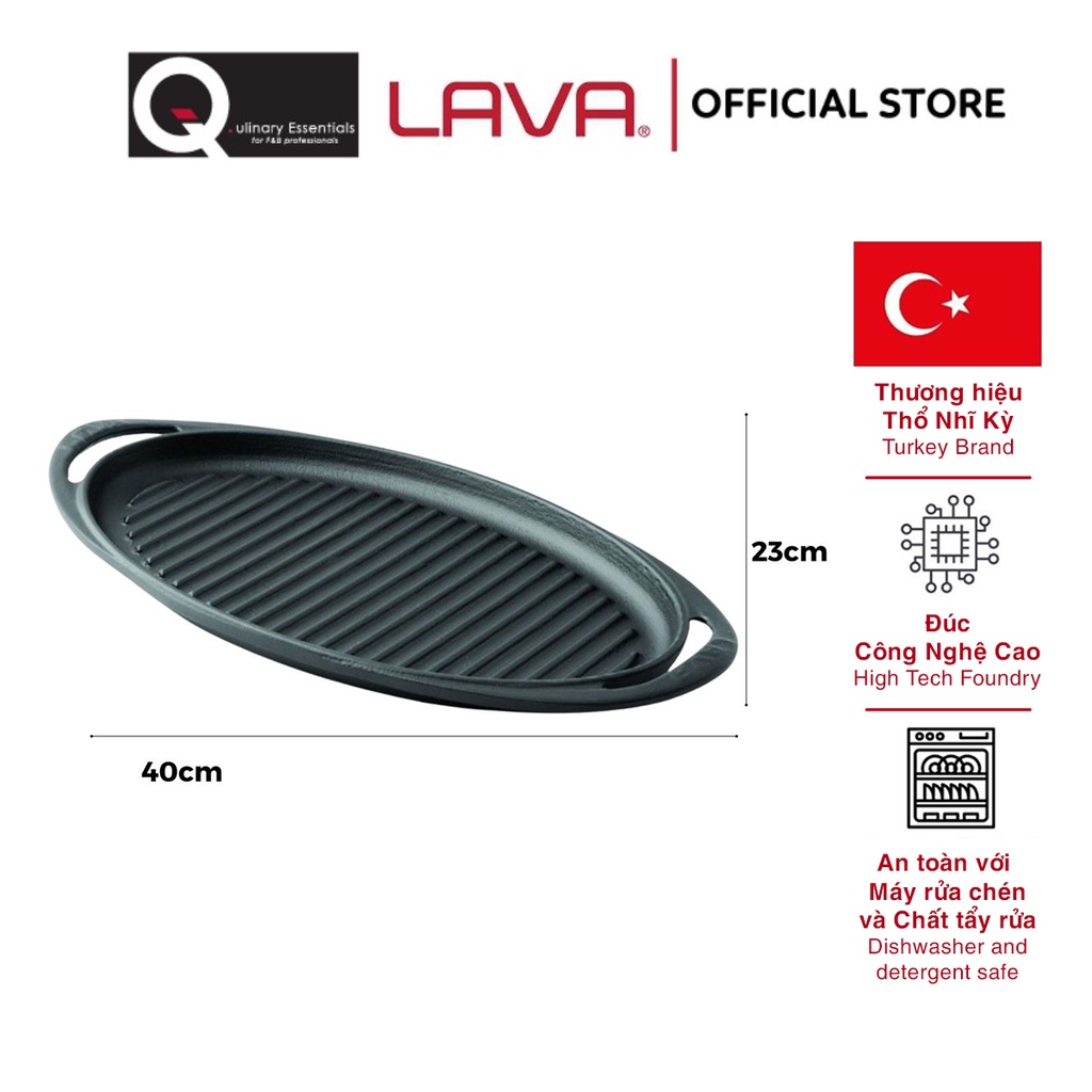 Chảo Gang Tay Cầm Kim Loại LAVA 26X26CM - 23X40CM