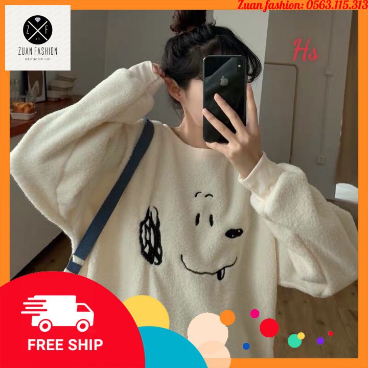 Áo Nỉ Lông Nữ In Hình Dáng Rộng Dài Tay dưới 75kg FREE SHIP Chất Liệu Lông Dày Dặn Mặc Vô Cùng Thoải Mái | BigBuy360 - bigbuy360.vn