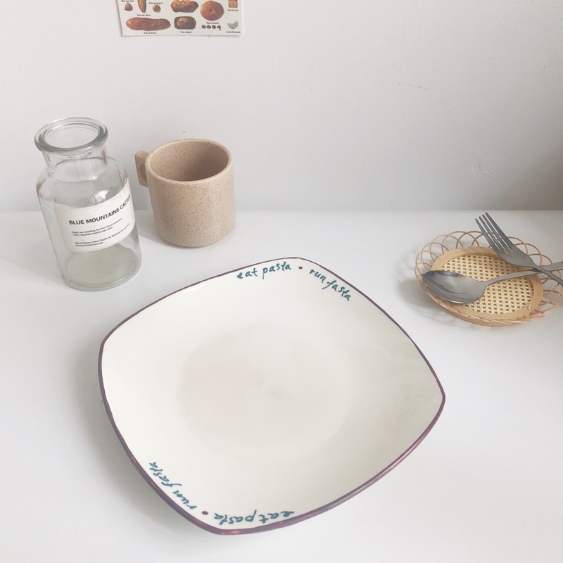 Đĩa ăn mì Ý vintage viền tím eat pasta