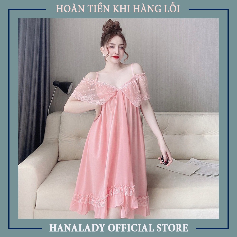 Váy ngủ nữ quyến rũ - Đầm ngủ chất liệu voan lụa cao cấp trễ vai gợi cảm V482
