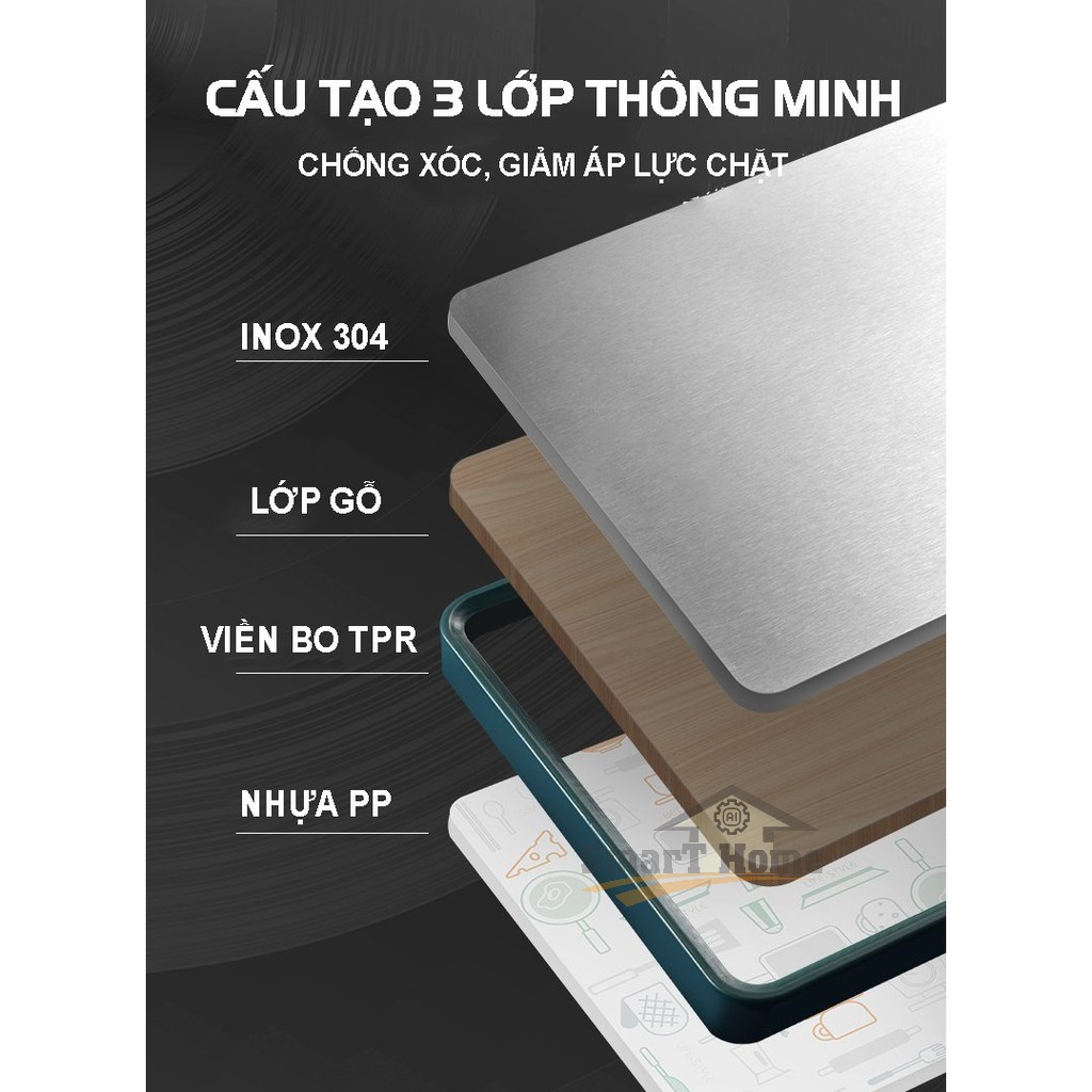Thớt Inox 304 Kháng Khuẩn Masuto - Thớt Kháng Khuẩn 2 Mặt Chất Liệu Cao Cấp , An Toàn , Chống Nấm Mốc , Rã Đông Nhanh