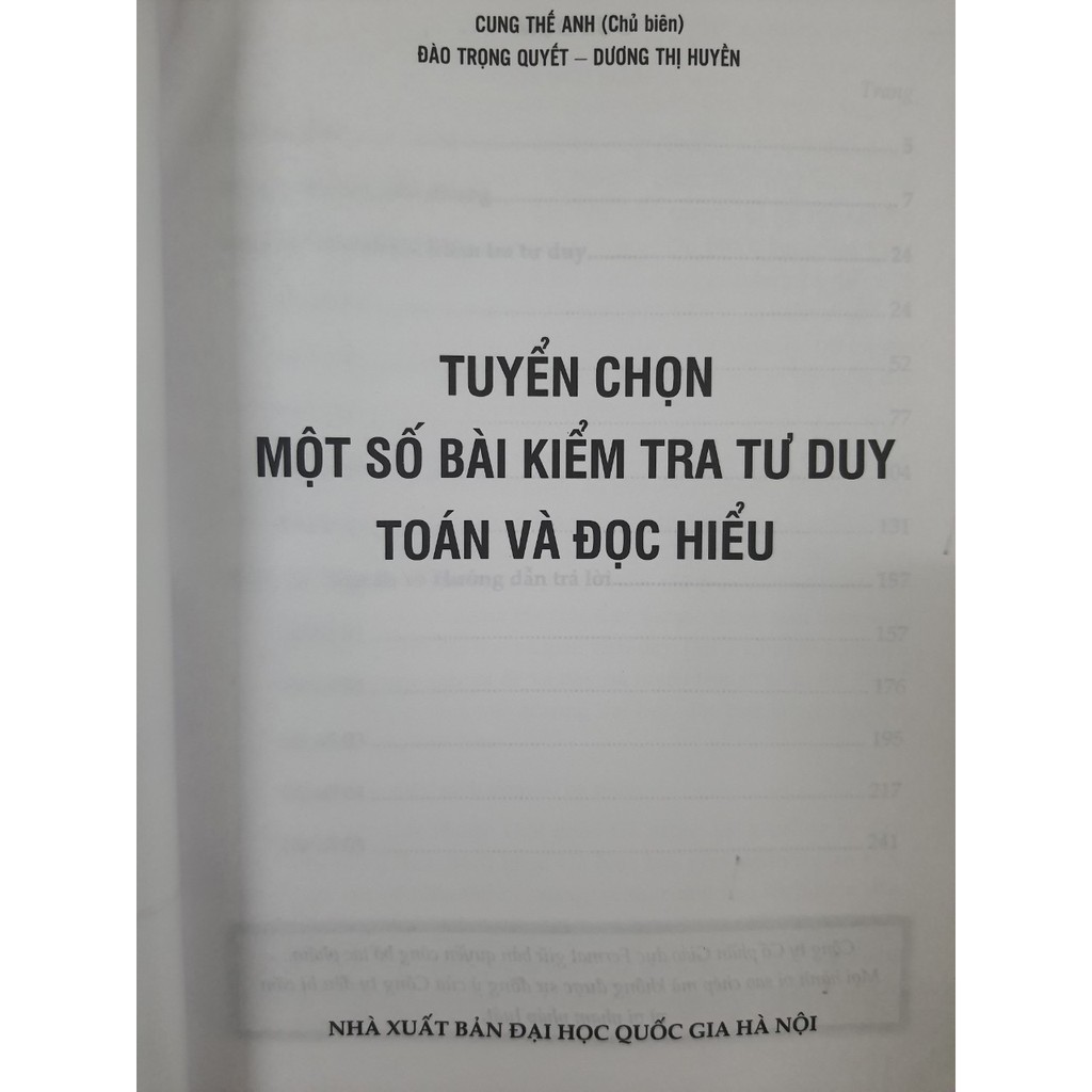 Sách - Tuyển chọn một số bài kiểm tra tư duy Toán và Đọc hiểu