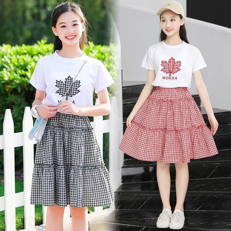 Set Áo Thun Ngắn Tay Và Chân Váy Dài Phong Cách Hàn Quốc Thời Trang Mùa Hè Cho Bé Gái