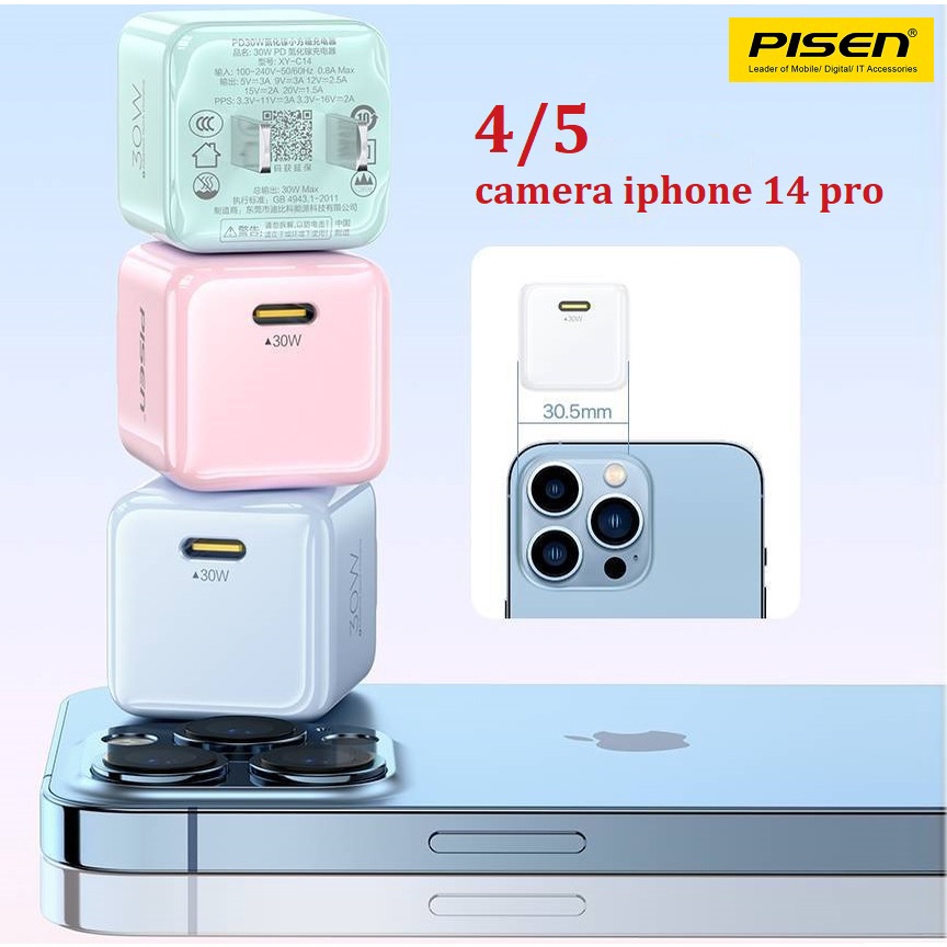 Sạc nhanh mini 30W Pisen Gan  thích hợp aiphone 12/13/14 pro, promax