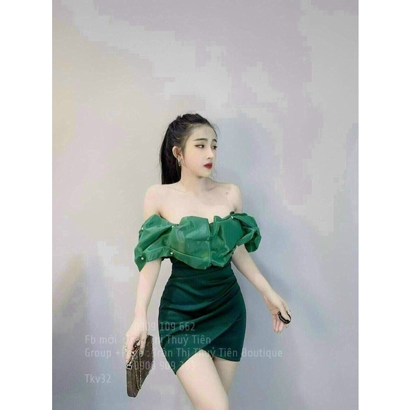 Đầm dự tiệc dáng ôm trễ vai đính cườm có mút ngực gợi cảm sexy giá rẻ