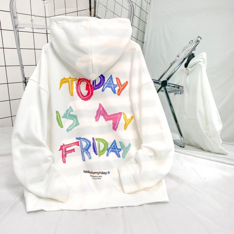 Áo Khoác Hoodie Nỉ Bông Unisex TODAY màu ĐEN/TRẮNG  Nam nữ unisex/Áo hoodie zip dây kéo có mũ form rộng Jaystoree