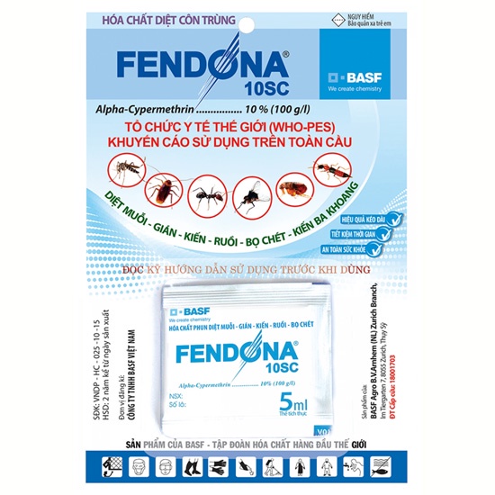 Hợp Trí FENDONA 10SC (5ML) Chuyên trừ Muỗi, kiến, gián, ruồi, bọ chét, kiến 3 khoang