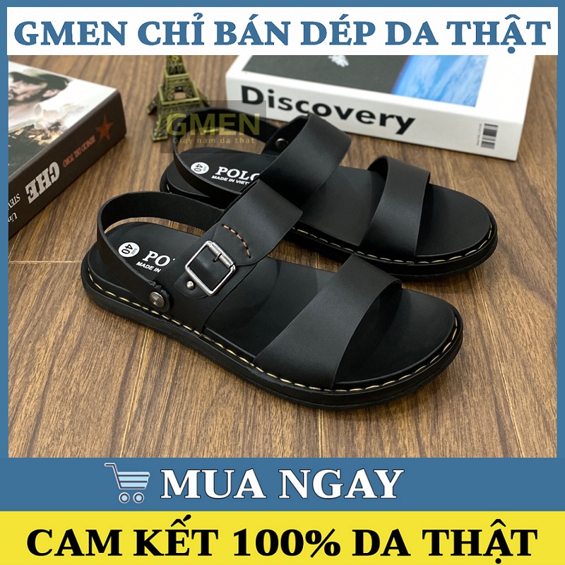 Dép quai hậu nam chất liệu da bò nguyên tấm đế cao su khâu chỉ bảo hành 1 năm GM911