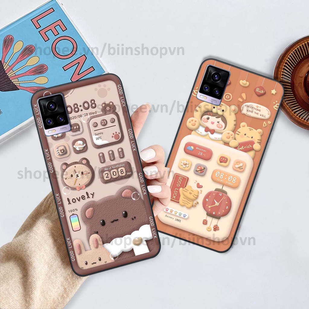 Ốp Vivo V20 in 3D icon gấu nổi siêu xinh, siêu đáng yêu, cá tính phong cách