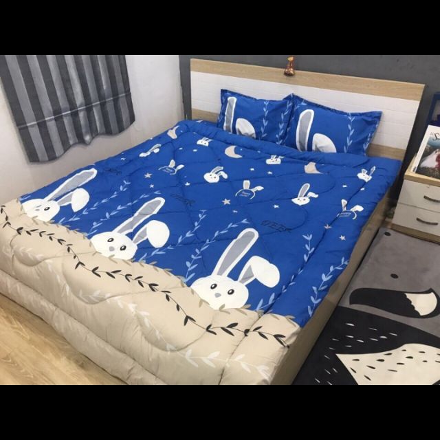 Set chăn phao ga gối thỏ xanh