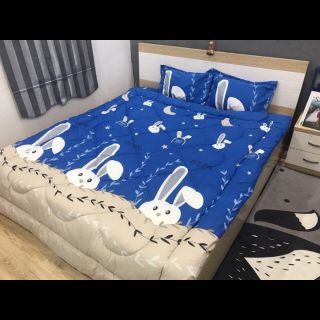 Set chăn phao ga gối thỏ xanh