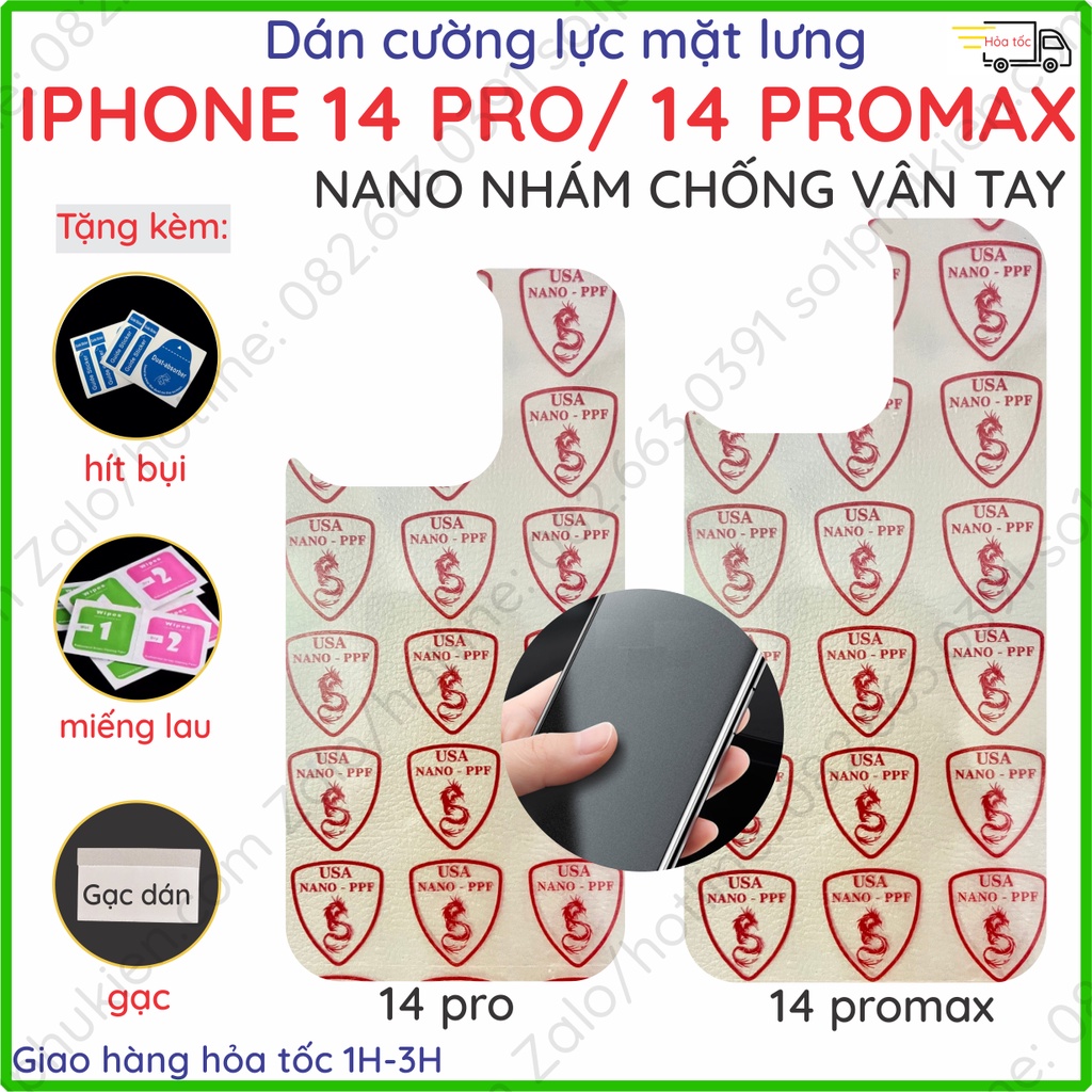 Dán cường lực mặt lưng iPhone 14 Pro/ 14 Pro Max nano dẻo siêu mỏng trong suốt, nhám chống vân tay