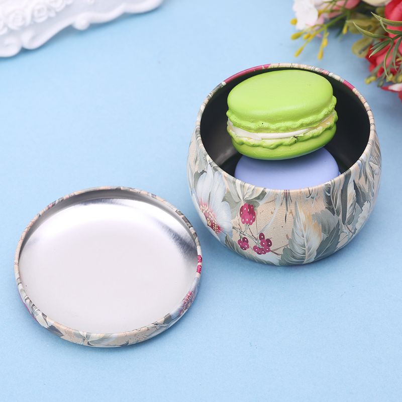 Hộp thiếc mạ đựng đồ trang điểm tròn họa tiết Retro