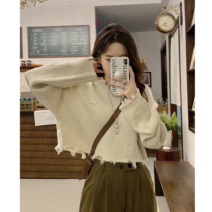 Áo Sweater Dệt Kim Tay Dài Cổ Tròn Phong Cách Thời Trang Hàn Quốc Cho Nữ