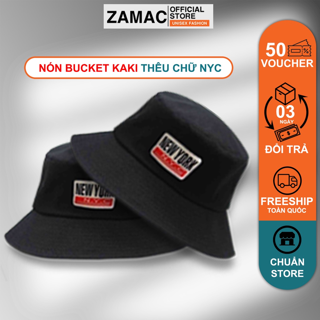Nón Bucket nam nữ vành tròn ZAMAC thêu chữ New York City Đen ZN12