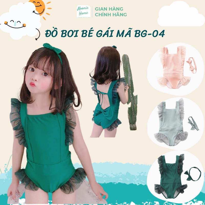 [4 MÀU] Đồ bơi bé gái đẹp kiểu dáng sành điệu họa tiết nơ Mã BG - 04