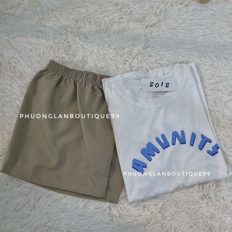 Bộ đùi 🌸 Set quần đùi kaki áo thun tay lỡ in chữ AMUN ngực phong cách Hàn Quốc form unisex rộng PHULA FREESHIP | BigBuy360 - bigbuy360.vn