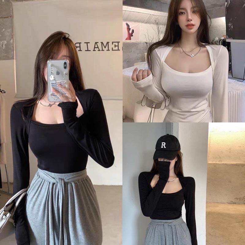 Áo Len Body Tay Dài Cổ Vuông 3 Màu Sexy, Áo Len Dáng Ôm Có Ảnh Thật Kèm Video