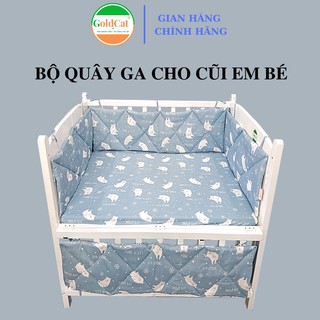 Quây Cũi Trần Bông Kèm Ga Bọc Đệm Cũi GOLDCAT QG Chất Thô Lụa Mềm Mịn Họa Tiết Gấu Trắng Nhiều Kích Thước