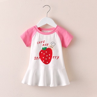 Váy bé gái cotton Kbibi Kids mã K14 Đầm trẻ em dáng xòe màu trắng hồng họa tiết dễ thương mặc mùa hè đi chơi đi học