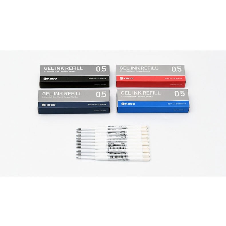 Set 10 bút bi Xiaomi Kaco 0.5MM EU màu xanh dương/ đen / đỏ độc đáo