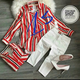Áo smi kẻ zara cam