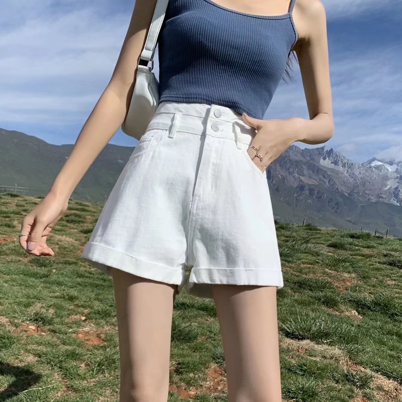 Quần Short Denim Lưng Cao Cỡ Lớn Thời Trang Mùa Hè Hàn Quốc Cho Nữ