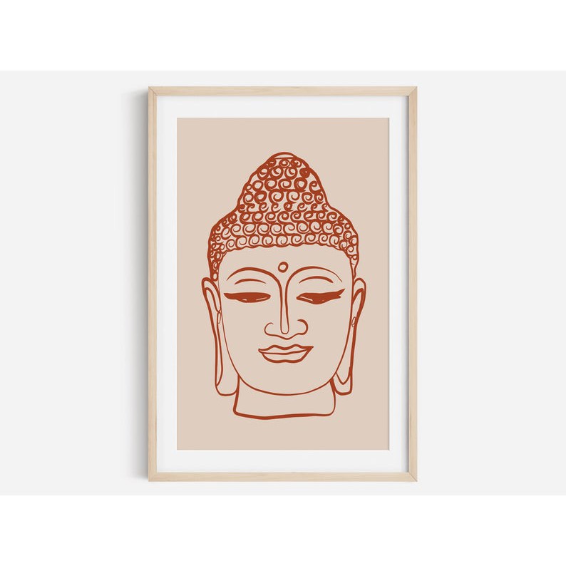 Tranh treo tường | Line art-BUDDHA Face Fine Line Print, Burnt Orange Print 22 , tranh canvas giá rẻ