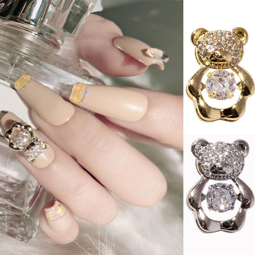 Móng Tay Giả 3D|Trái Tim 3D Lấp Lánh|Trang Sức Móng Tay Gấu Zircon