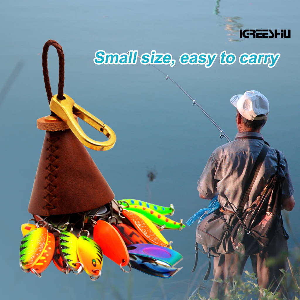 IGREE♆Lure Bag Waterproof Faux Leather Handmade Fishing Bait Sequin Bell for Fishing Lover