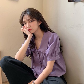 (ORDER) Áo sơ mi nữ cộc tay cổ bẻ búp bê điệu đà nhẹ nhàng nữ tính Hàn Quốc