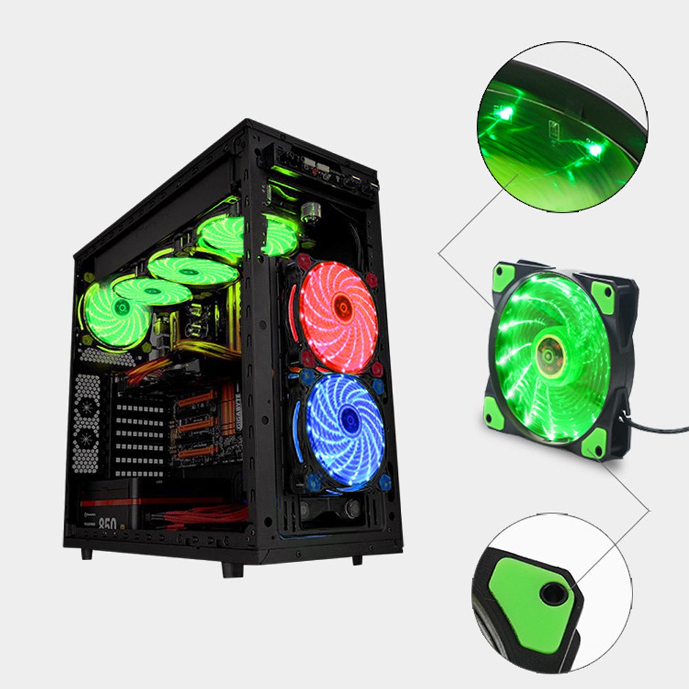 🌟Chất lượng cao nhất🍁120mm 15 LED Neon Light Quite DC 12V 4Pin PC Computer Case Cooling Cool Fan Mod