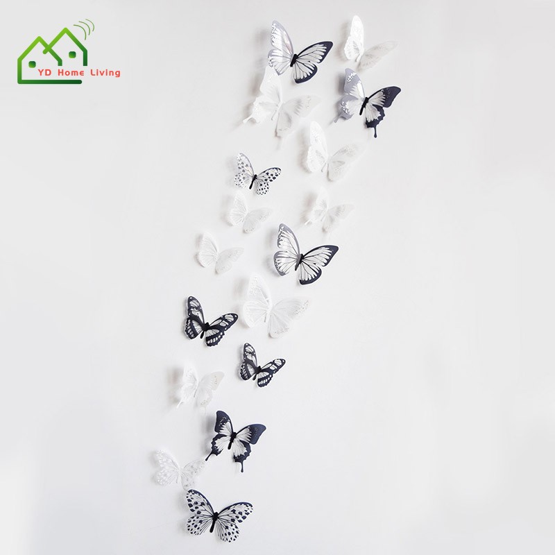 Set 18 Sticker Hình Bướm 3d Dán Tường Trang Trí Nhà Cửa
