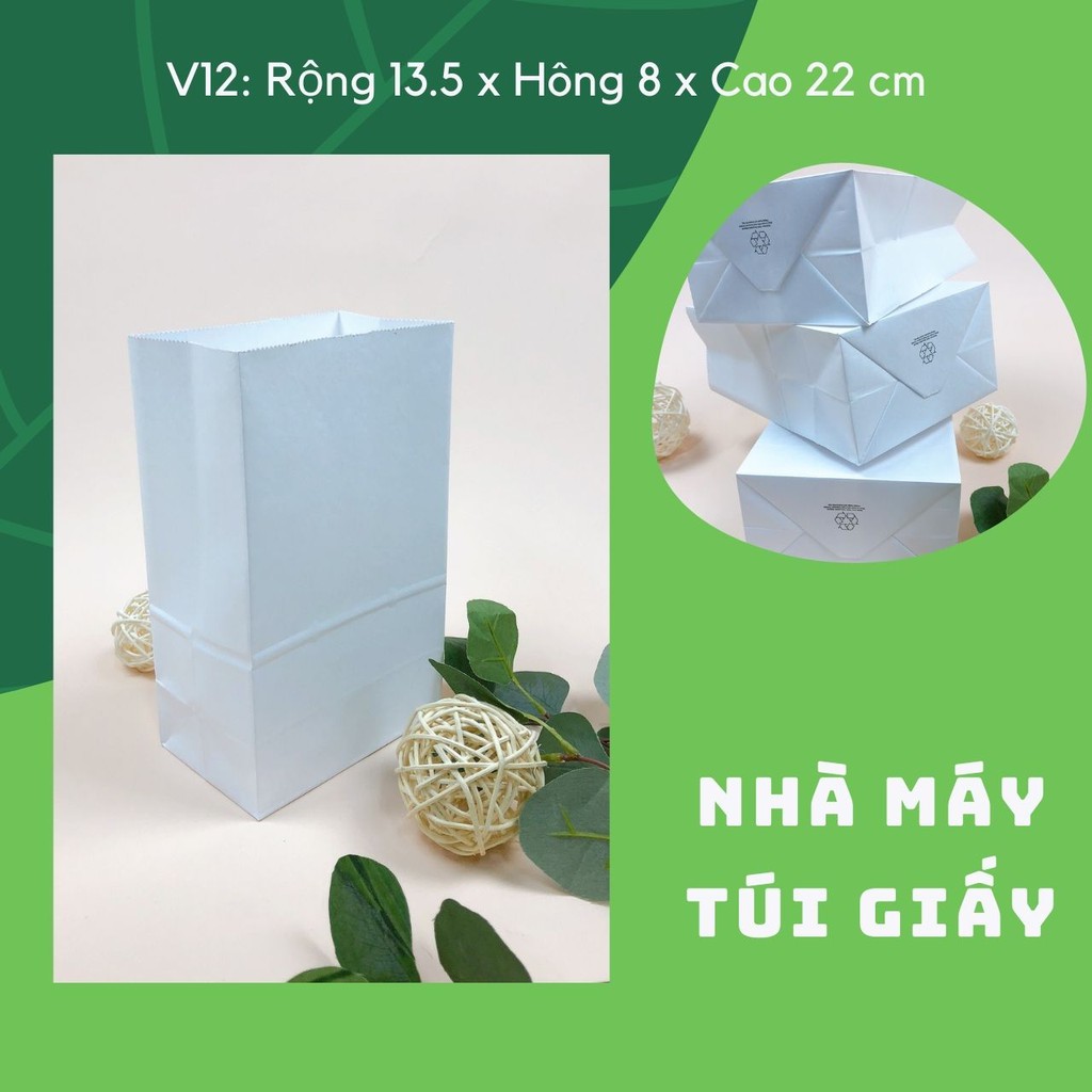 10 CHIẾC TÚI GIẤY KRAFT SIZE 12: 13.5x8x22 MÀU TRẮNG KHÔNG QUAI ( ẢNH THẬT)