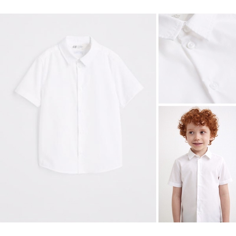 Áo sơ ki trắng cộc tay bé trai săn sale Uk sz 7-8y