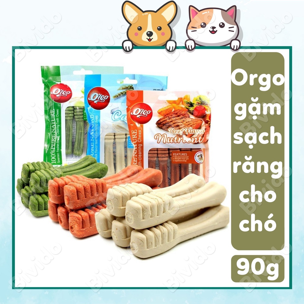 Xương Orgo gặm cho chó thêm canxi, sạch răng không cắn phá đồ đạc túi 90g - Bivido