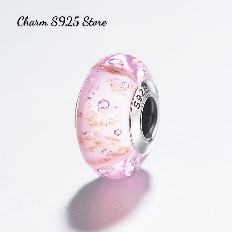 charm pan thuỷ tinh hồng ánh vàng bạc s925 cao cấp