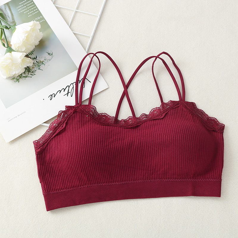  Áo bra phối viền ren thiết kế dây chéo cho nữ | BigBuy360 - bigbuy360.vn