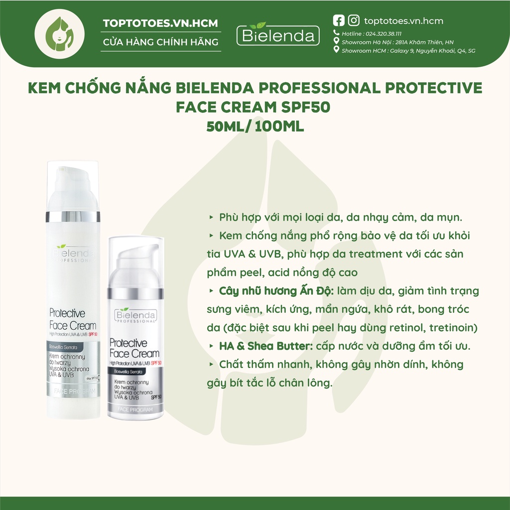 Kem chống nắng phổ rộng cho da treatment Bielenda Professional Protective Face Cream SPF50 - 50ml/100ml