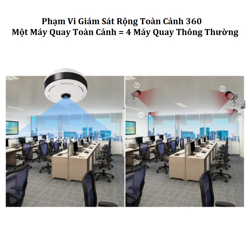 Camera An Ninh 360 Gắn Trần Nhà, Kết Nối Wifi, Xem Từ Xa, Giám Sát Toàn Cảnh 360, Độ Phân Giải HD, Bảo Hành 12 Tháng