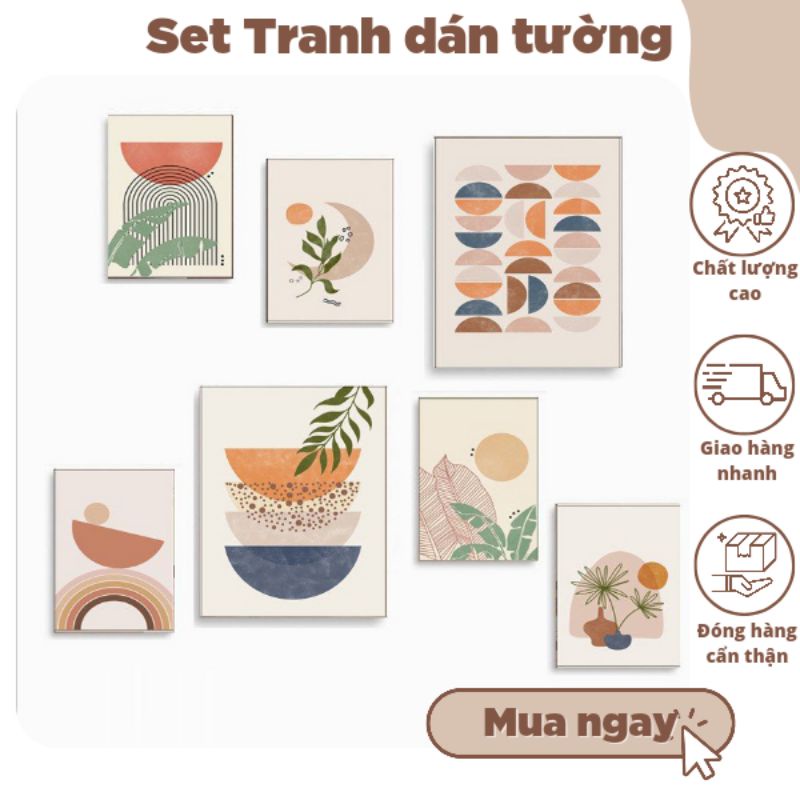 [Set cỡ to]Bộ 7 tranh trang trí phòng ngủ TGKA cỡ vừa dày 5mm dán tường, để kệ. có sẵn băng keo 2 mặt