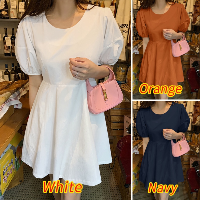 ZANZEA Đầm Ngắn Cổ Tròn Tay Phồng Thời Trang Nữ Hàn Quốc